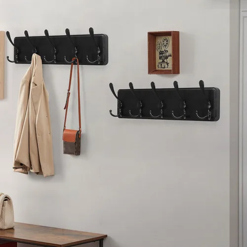 Vista 9 de Dseap Perchero de Pared Montado - 5 Ganchos Triangulares, Resistente, Perchero de Pared de Madera para Abriggos, Sombreros, Chaquetas, Ropa, Negro