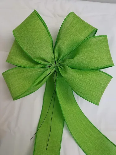 Vista 5 de 10" Lime Green Linen Wired Wreath Bow