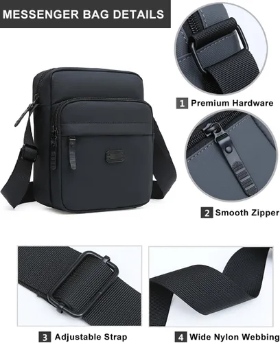 Vista 3 de Nepena Bolso cruzado para hombre, bolso bandolera de cuero para hombre, bolso pequeño para hombro, para viajes, trabajo al aire libre