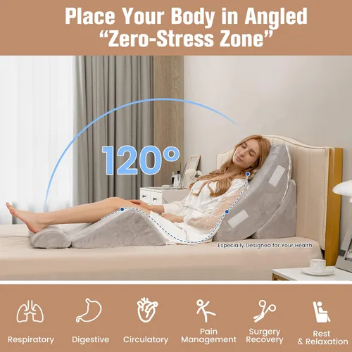 Vista 4 de Giantex Juego de 4 almohadas ortopédicas de cuña para cama, almohadas de espuma viscoelástica poscirugía para dormir, almohada ajustable