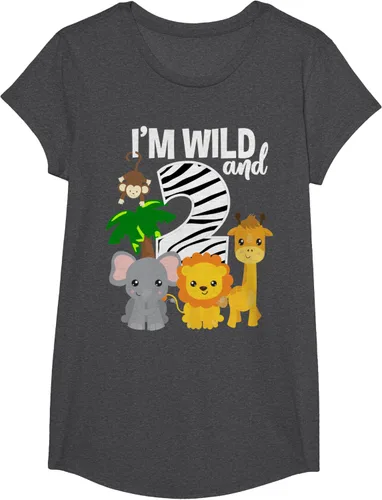 Vista 40 de Camiseta de cumpleaños con temática de zoológico de I'm Wild and 2, Negro, S