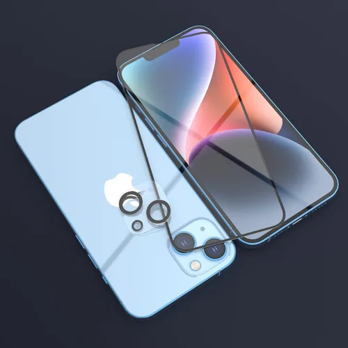 Vista 9 de MANTO Paquete de 2 protectores de pantalla para iPhone 14 Plus (6.7 pulgadas) con 2 protectores de lente de cámara, cobertura completa, HD