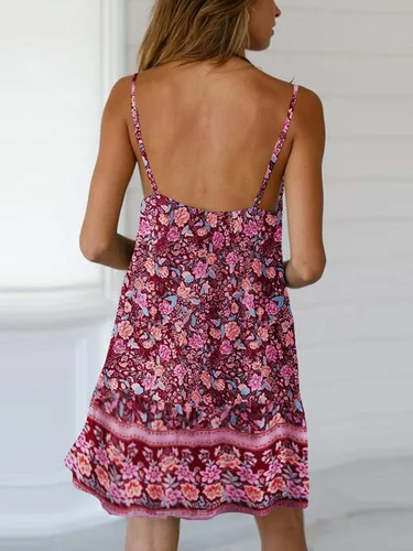 Vista 3 de SHIBEVER Vestidos de verano para mujer estilo casual estampado floral tirantes delgados vestido de sol bohemio playa swing mini vestidos S-XL