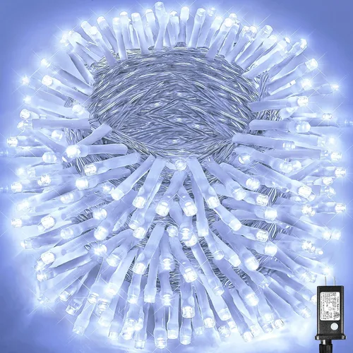 Vista 14 de Guirnalda de luces navideñas con 100 LEDs, tira de 33 pies, 8 modos, conectable, impermeable, parpadeante, con temporizador y memoria, para Azul