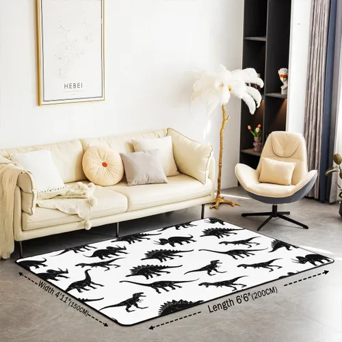 Vista 2 de Alfombras de dinosaurio para sala de estar, dormitorio, alfombra antideslizante de 3 x 5 pies, para niños, mujeres y hombres, blanco y negro