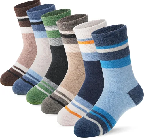 Vista 66 de ANTSANG Calcetines de Lana, Calcetines Térmicos Cálidos y Gruesos Tipo Crew Boot para Niños Pequeños, Niños y Niñas, 6 Pares