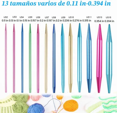 Vista 2 de Weabetfu Juego de 60 piezas de agujas circulares intercambiables para tejer con estuche, 13 pares de agujas circulares de aluminio para tejer hechas