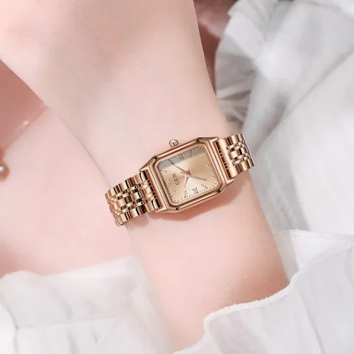 Vista 3 de Gosasa Relojes de moda para mujer, esfera cuadrada, elegante, reloj de acero inoxidable, de cuarzo, impermeable, pantalla analógica