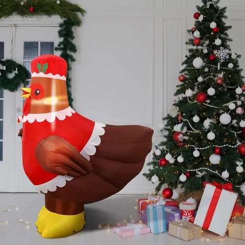 Vista 7 de Ceenna Pollo Inflable Grande de Navidad Iluminado de 5 pies con Luz LED Colorida Incorporada, Pavo Inflable, Pollo Hinchable, Decoración de Jardín