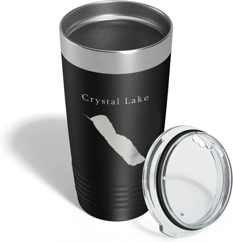 Vista 4 de Crystal Lake Map Tumbler Travel Mug Insulated Laser Engraved Coffee Cup Vermont 20 oz Black