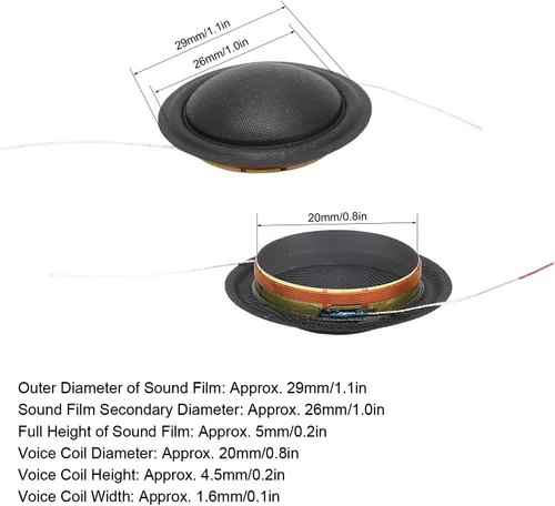 Vista 7 de 2 piezas de diafragma de repuesto de tweeter, bobina de voz de altavoz, accesorio de tweeter de cúpula de seda de tono alto para reemplazo de audio