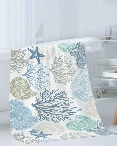Vista 3 de Seven Roses Juego de toallas de baño costeras, toallas de baño suaves y absorbentes, toallas de baño náuticas con estrellas de mar para baño Kicthen