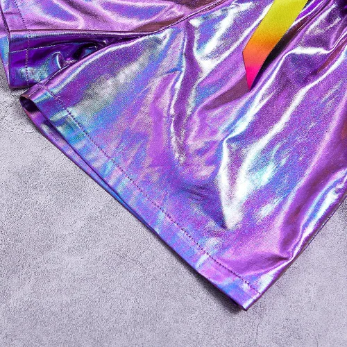 Vista 5 de Pantalones cortos metálicos de piel sintética para niñas pequeñas, pantalones cortos de Halloween con lazos para el pelo de murciélago