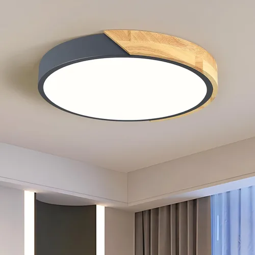 Vista 9 de Lámpara de techo LED moderna, lámpara de techo minimalista de madera empotrada, 4000 K no regulable, lámpara de iluminación circular con pantalla