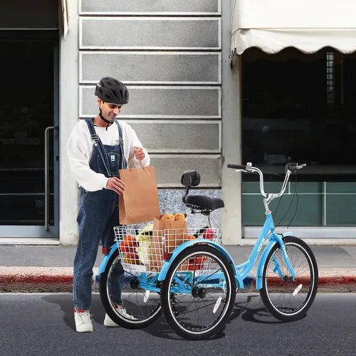 Vista 8 de VEVOR Bicicleta de triciclos para adultos, triciclos para adultos de 7 velocidades, bicicletas de tres ruedas de 20 pulgadas, bicicleta de crucero