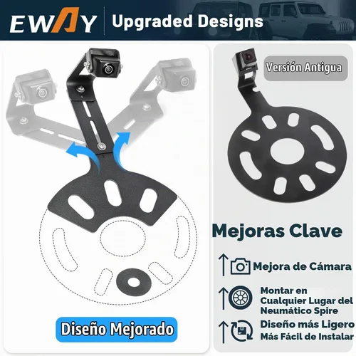 Vista 3 de EWAY Light 2.0 - Cámara de respaldo de neumáticos de repuesto para Jeep Wrangler JK Compass Commander Patriot Liberty 2007-2018, soportes ajustables