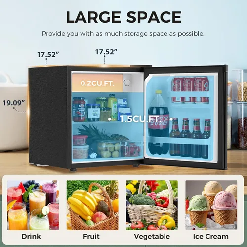 Vista 5 de Antarctic Star Mini refrigerador de 1.6 pies cúbicos con congelador, refrigerador pequeño y compacto con puerta reversible individual, estantes