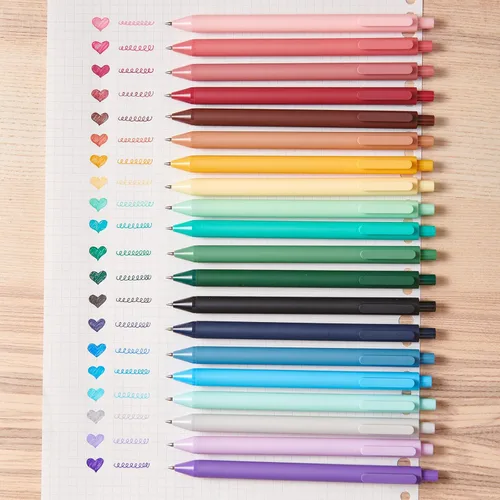 Vista 3 de Kaco Bolígrafos de gel de 20 colores surtidos, 0.5 mm de punta fina, lindos artículos de papelería, bolígrafos retráctiles para diario, toma