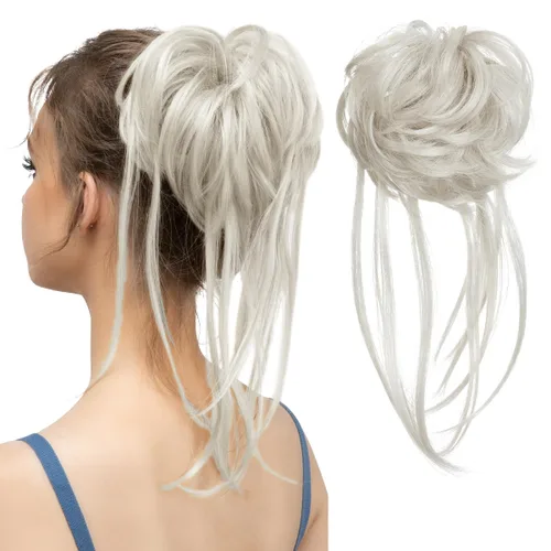 Vista 22 de Extensiones de cabello rizado con cola de caballo, cabello sintético con coleta recta, coleteros para mujer, rubio ceniza/rubio playa