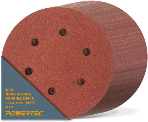 Vista 10 de POWERTEC Grano 40, paquete de 25, discos de lijado de 6 pulgadas – Gancho y bucle, almohadillas de lijadora orbital de óxido de aluminio de 6