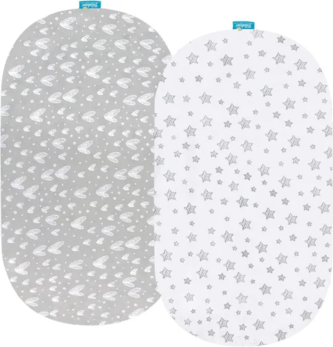 Vista 8 de Sábanas de moisés 100% algodón, paquete de 2 sábanas para moisés para bebés Gris