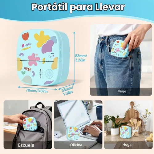 Vista 7 de Mini impresora portátil de calcomanías, mini impresora térmica con 3 rollos de papel, cápsulas de impresión sin tinta Bluetooth, etiquetadora
