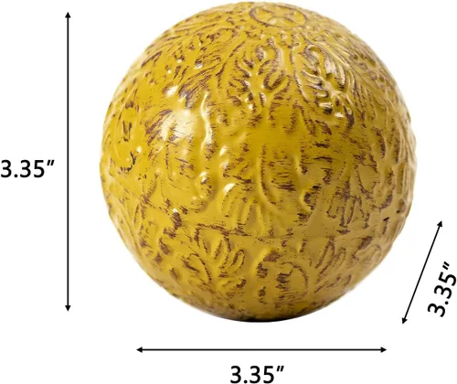 Vista 3 de Decoración para mesa de hierro decorativo Esfera Orbes Bolas decorativas Bola de damasco hueco de metal amarillo de 3,35 pulgadas para floreros