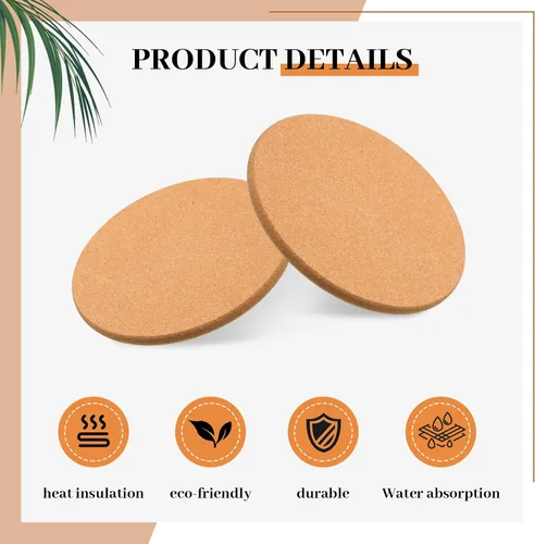 Vista 4 de Boao 6 posavasos redondos absorbentes de corcho de 4 pulgadas, posavasos de madera para plantas, para el hogar, mesa de café, comedor, mesa de madera