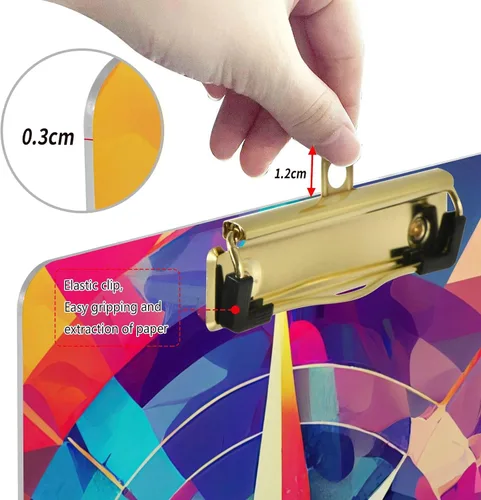 Vista 4 de Vnurnrn Portapapeles A4 estándar para estudiantes, mujeres y hombres, estético, tamaño 12.5 x 9 pulgadas, clip dorado, brújula geométrica
