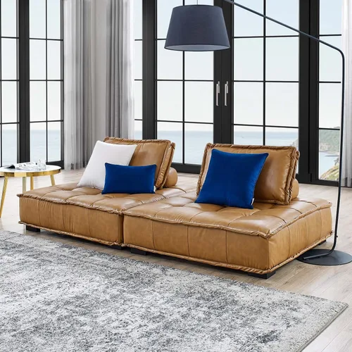 Vista 25 de Modway Sofás Saunter, juego de 3 piezas, azul