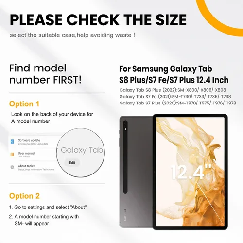 Vista 2 de Timecity Funda para Samsung Galaxy Tab S8 Plus/S7 FE 5G de 12.4 pulgadas con protector de pantalla y soporte giratorio de 360° y correa de hombro