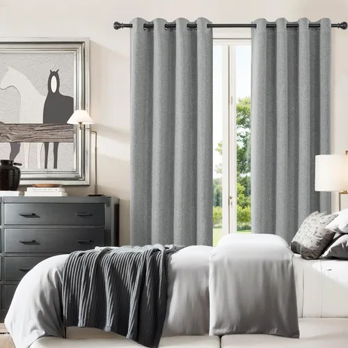 Vista 11 de Jubilantex Cortinas opacas 100% con revestimiento de lino, paneles de cortina texturizados de lino gris, 84 pulgadas de largo para dormitorio, sala
