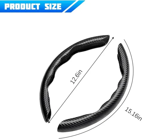 Vista 2 de Funda de fibra de carbono para volante de automóvil, antideslizante, de cuero transpirable, protector de volante de vehículo segmentado, agarre