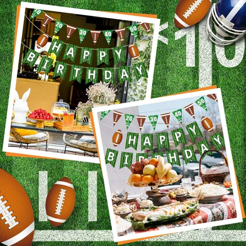 Vista 7 de Pasimy 4 piezas de banderines de cumpleaños de fútbol americano Bandera de pendón de fútbol americano Bandera de feliz cumpleaños circular Guirnalda
