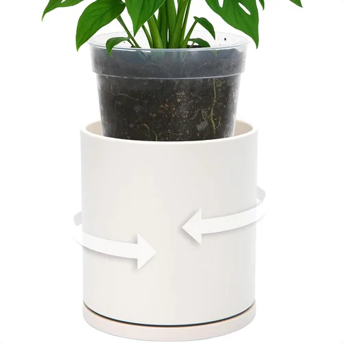 Vista 10 de D'vine Dev Juego de macetas de doble capa: maceta de plástico giratoria con forro interior transparente para la salud de las raíces, perfecto