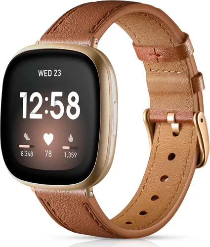 Vista 14 de Maledan Compatible con bandas Fitbit Sense/Fitbit Versa 4 para mujeres y hombres, correa de cuero genuino suave y transpirable, correa delgada