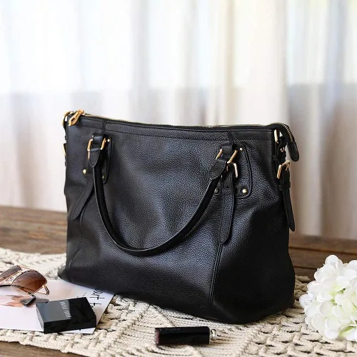 Vista 6 de Kattee Bolsos de cuero genuino Bolso de hombro para mujer, bolso de diseñador con asas superiores, bolso cruzado de gran capacidad