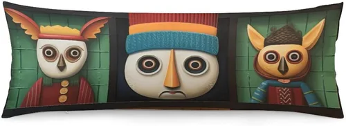Vista 7 de Funda de almohada corporal con diseño de camión rojo de Navidad en estilo de collages textiles, lavable a máquina con cremallera, funda de almohada