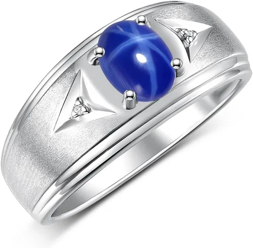 Vista 3 de Rylos Anillos de plata de ley para hombre, clásicos de 0.315 x 0.236 in, con piedras preciosas ovaladas y diamantes brillantes genuinos, anillos