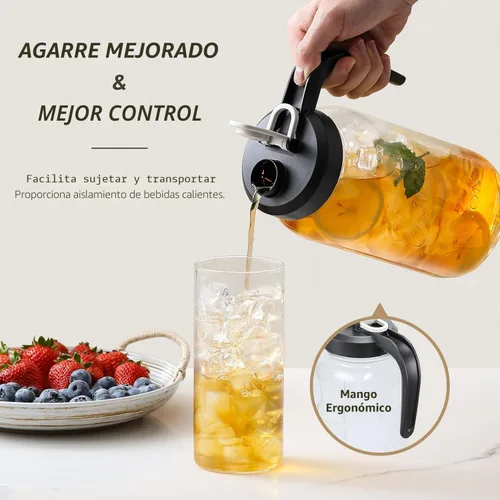 Vista 4 de Set de 2, Jarra de Vidrio con Tapa - Jarra de Albañil de 2 Quart con Filtro, Jarra de Boca Ancha a Prueba de Fugas, Envase Resistente para Agua