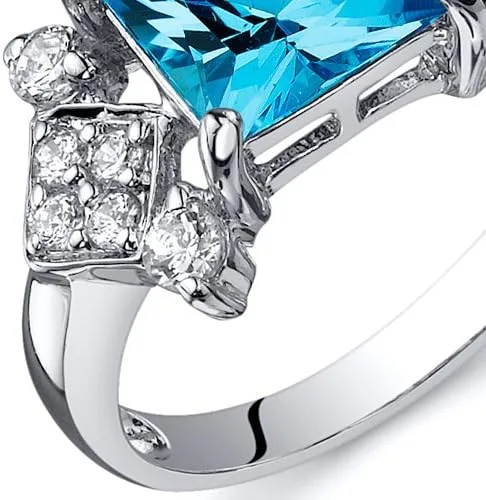 Vista 2 de PEORA Anillo de plata de ley con topacio azul suizo de corte princesa, 2.00 quilates, tallas 5 a 9