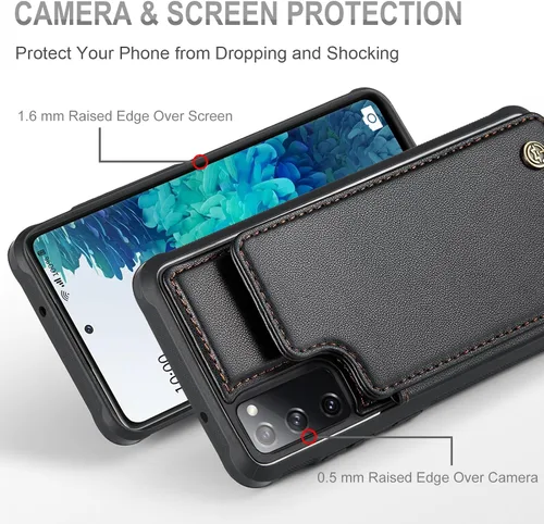 Vista 4 de Vinich - Funda tipo cartera para Samsung Galaxy S20 FE con tarjetero, color negro Ranuras de crédito con bloqueo RFID, soporte para teléfono a