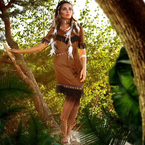 Vista 8 de Disfraz nativo de Halloween para mujer, disfraz de doncella india, princesa nativa, disfraz de cosplay