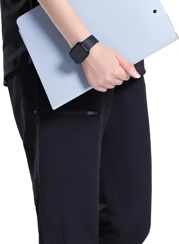 Vista 4 de Uniforms World Avant - Conjunto de ropa quirúrgica para mujer, camiseta de ajuste clásico y pantalones ajustados, cintura de yoga, 7 bolsillos