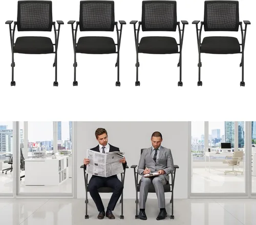 Vista 5 de 4Pack Folding Office Chairs Conference Room Chairs with Wheels Reception Guest Chair Foldable Waiting Room Chair for Office School Church Conference