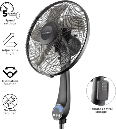 Vista 3 de Air Monster Ventilador de pedestal oscilante oscilante silencioso de 16 pulgadas, 5 velocidades, altura ajustable, ultra potente, con control