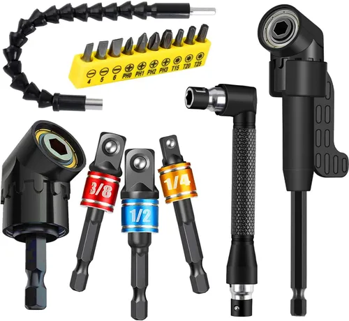Vista 13 de CIGOTU Juego de extensión de adaptador de enchufe, 1/4, 3/8, vástago hexagonal de 1/2 pulgada, grado de impacto, convertidor de taladro eléctrico a