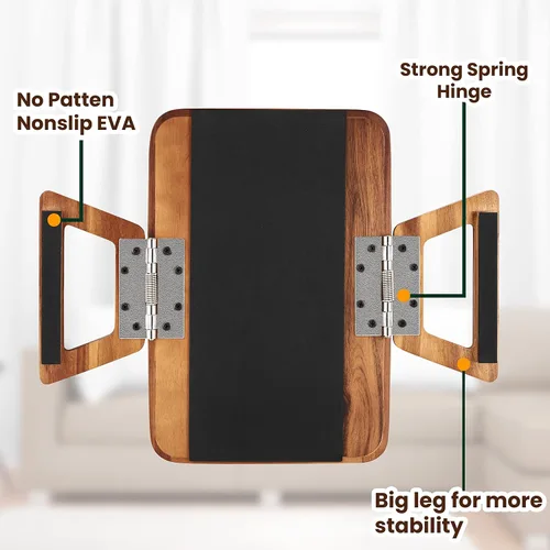 Vista 4 de Tinamo Mesa de brazo de acacia de 13.75 x 9.5 pulgadas, bandeja de brazo de sofá de madera, mesa de reposabrazos para sofá, bandeja de reposabrazos