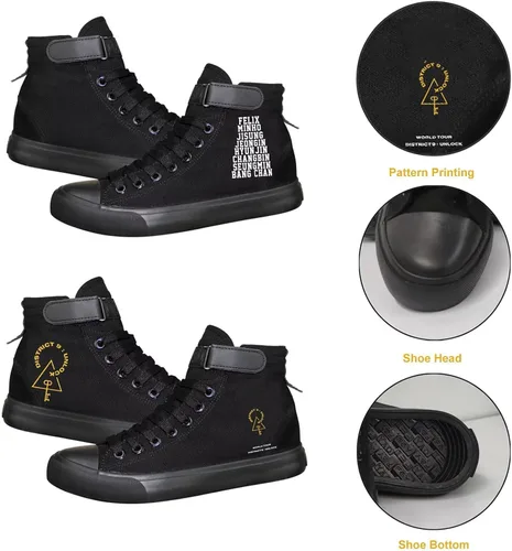 Vista 2 de KPOP Skz Merch Zapatos Zapatillas Felix Lee Know ChangBin Han I.N Felix HyunJin Seungmin Hiphop Zapatos de lona de caña alta