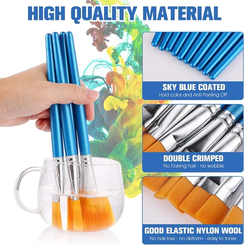 Vista 3 de 10 pinceles planos para pintura acrílica, pinceles de pintura artística de 1 pulgada, pincel de pintura artística para acuarela acrílica, pintura
